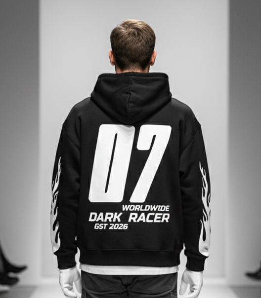 Fire Racer oversized baggy hoodie by Darkside Clothings – bold streetwear hoodie with dark aesthetic vibe